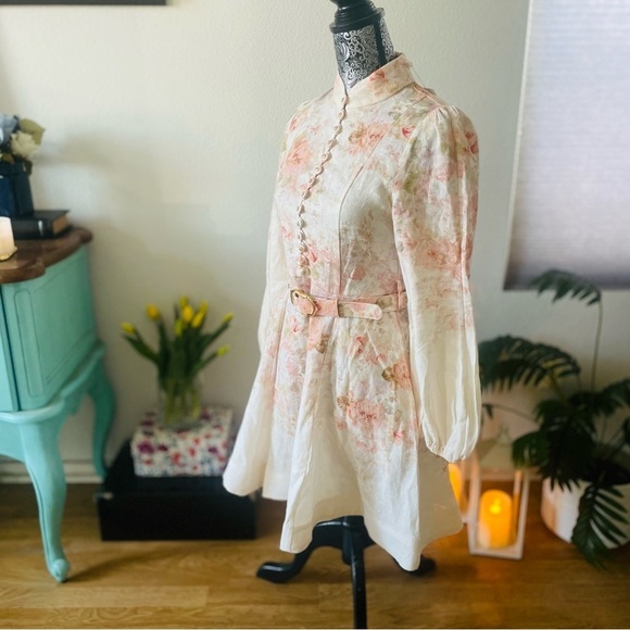 NWT Zimmermann Illustration Buttoned Mini Dress in Cream Rococo Floral Size 0 - Picture 5 of 15